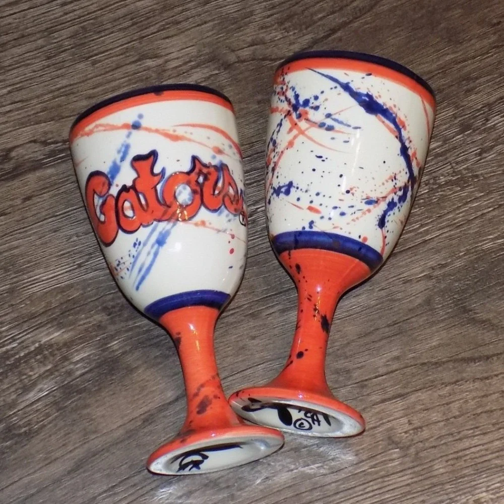 University of Florida Gators‎ Goblets Wine Glasses Set of 2 Hand Painted